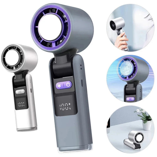 Handheld Turbo Fan with Ice Cooling Technology - 100 Speed Adjustable Portable Fan with Digital Display